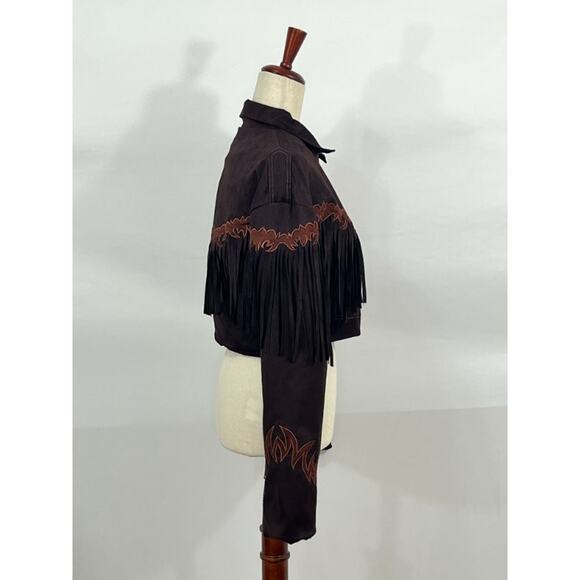 INTO GAIA Sz L Large Cosmic Feelings Vegan Suede Tassel Jacket Crop NWT - Picture 7 of 14